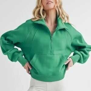 AEMI + Co. Dove Funnel Neck Half Zip Sweatshirt